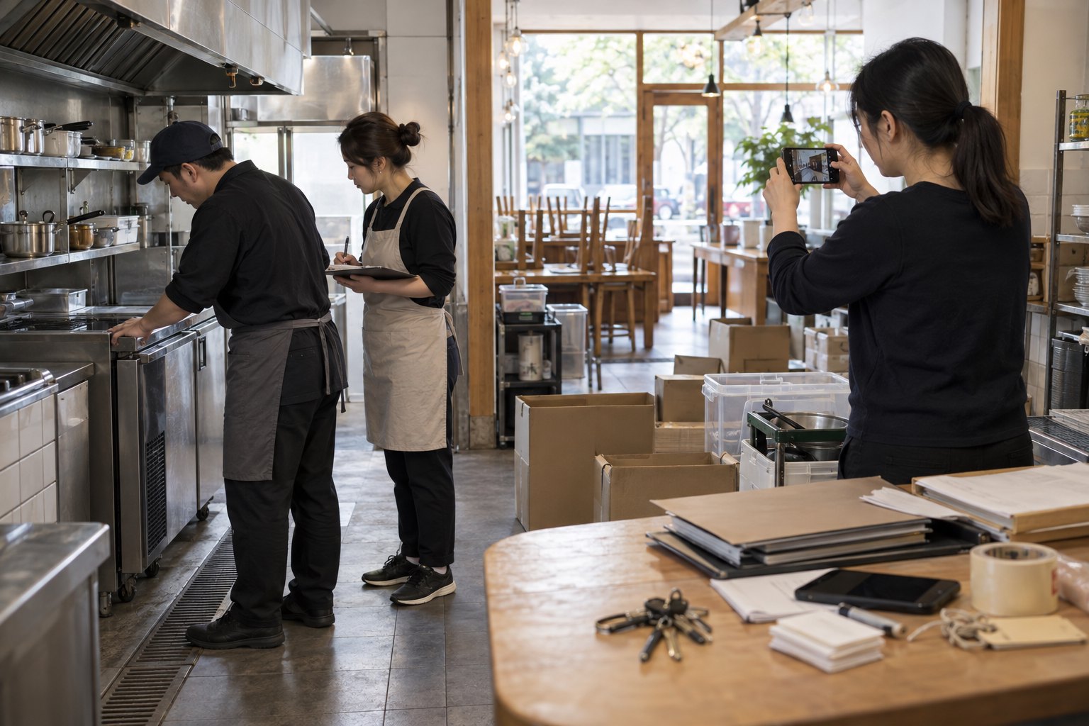 经营者在停业前清点店内设备并拍照留存