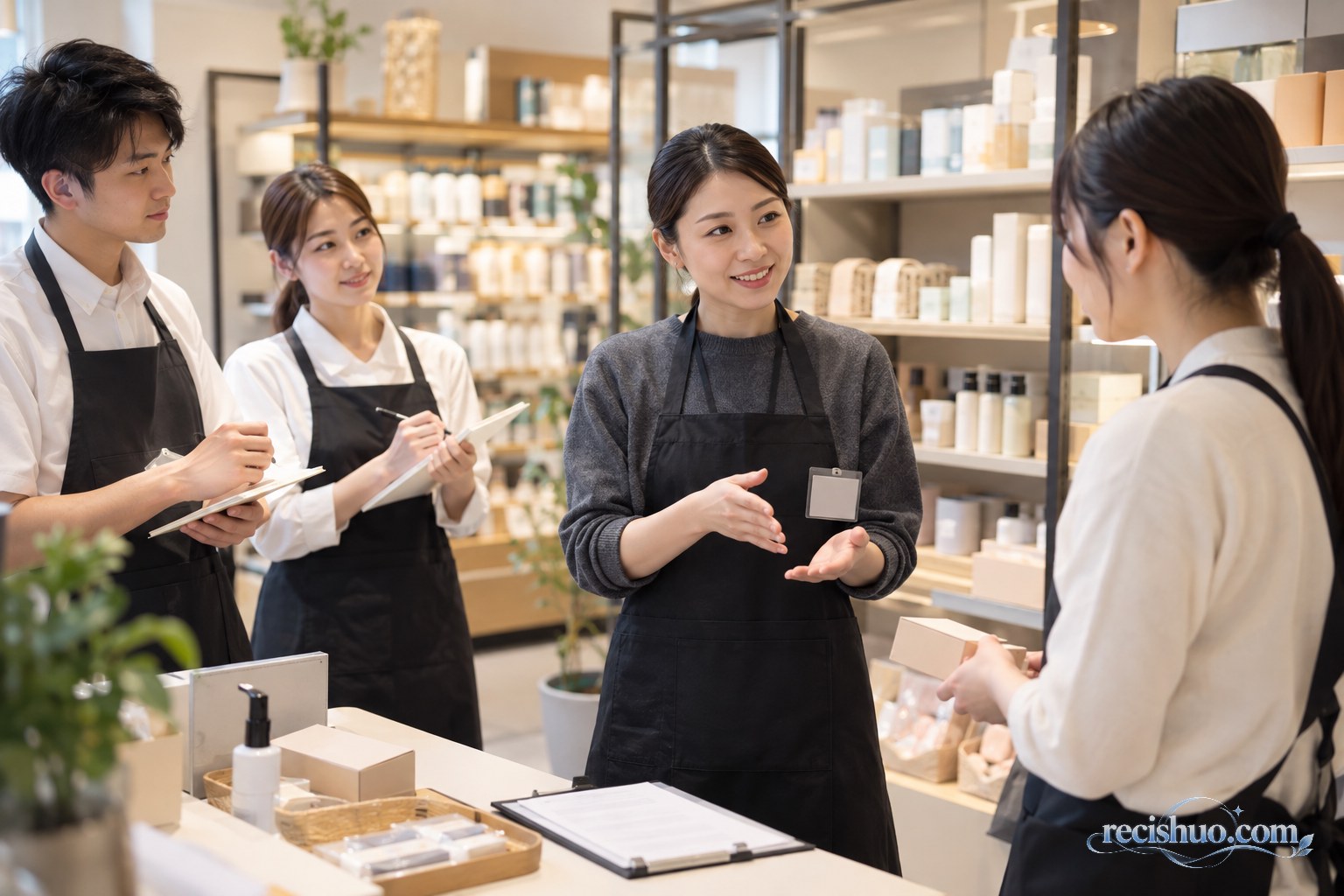 零售门店培训人员带领新员工进行服务技能练习与评估