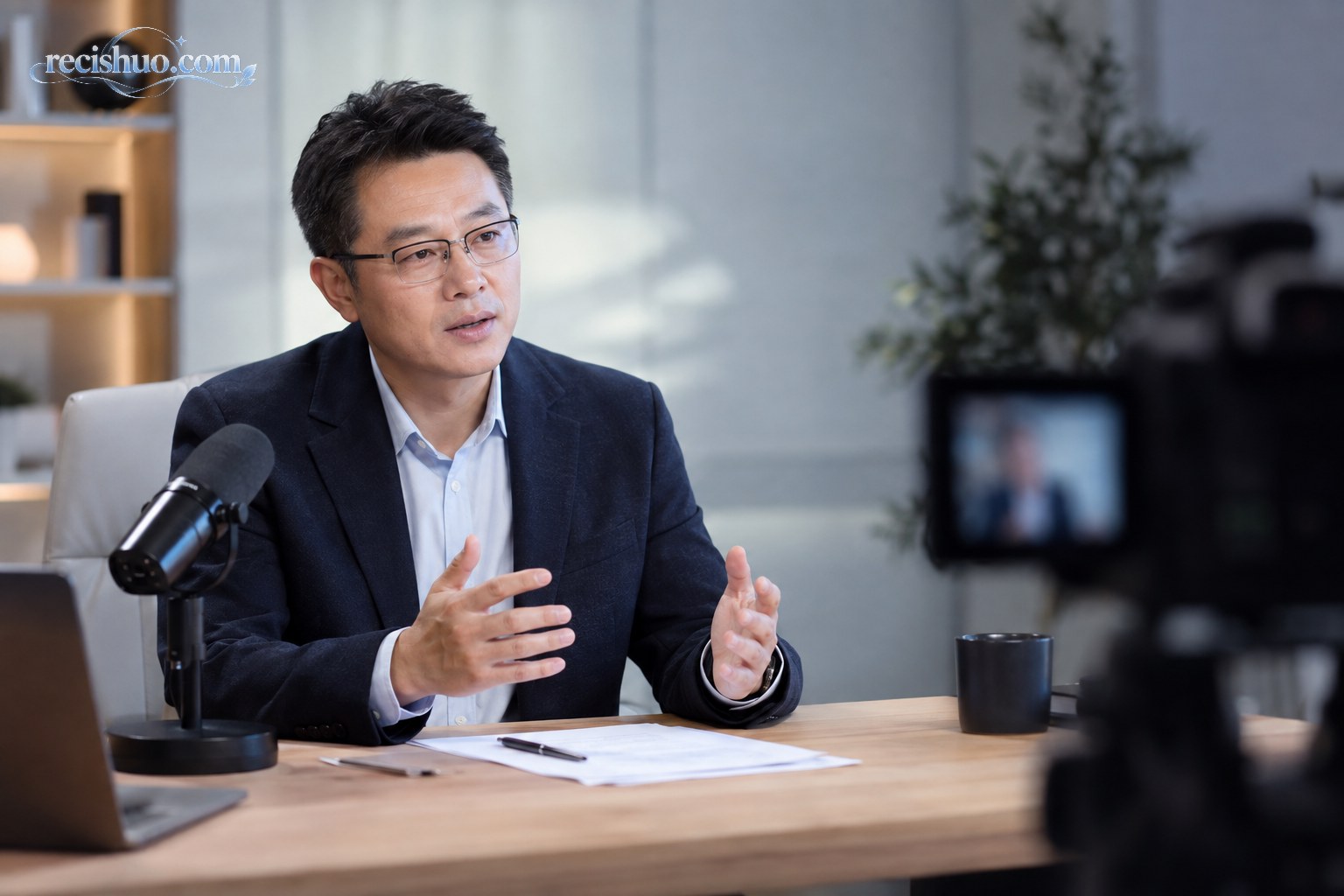 企业管理者在直播镜头前冷静回应投资传闻的纪实场景