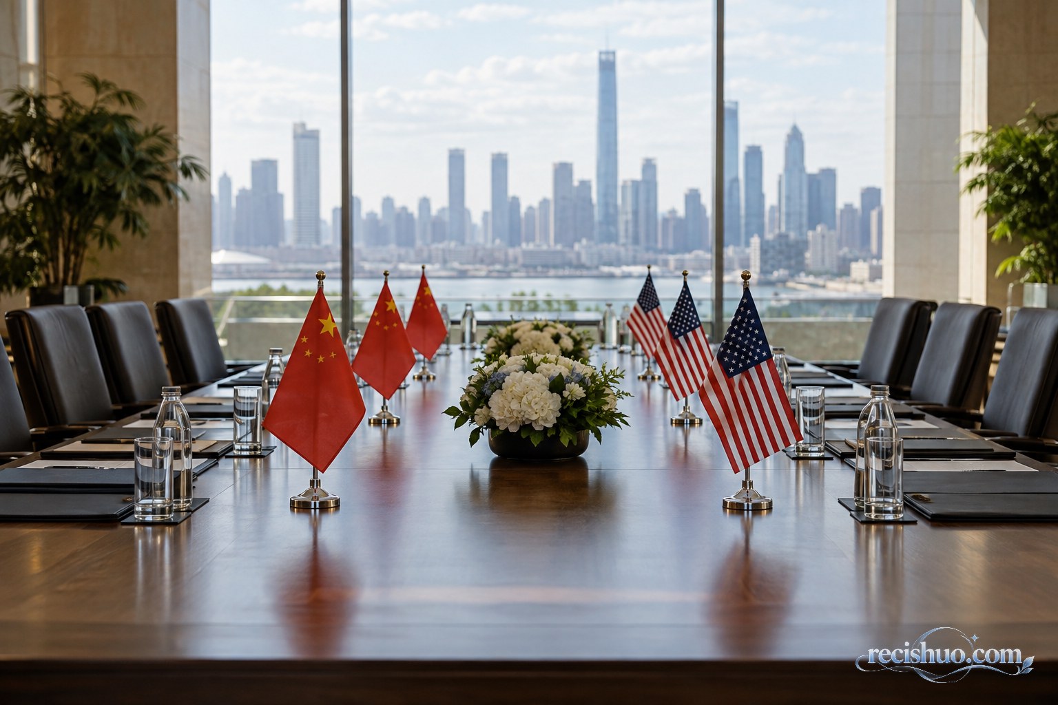 货轮与民航客机经过晨光中的辽阔海面