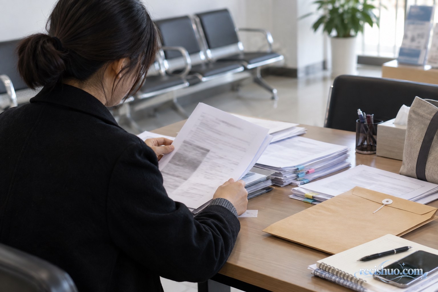 女子整理合同与沟通记录等维权材料