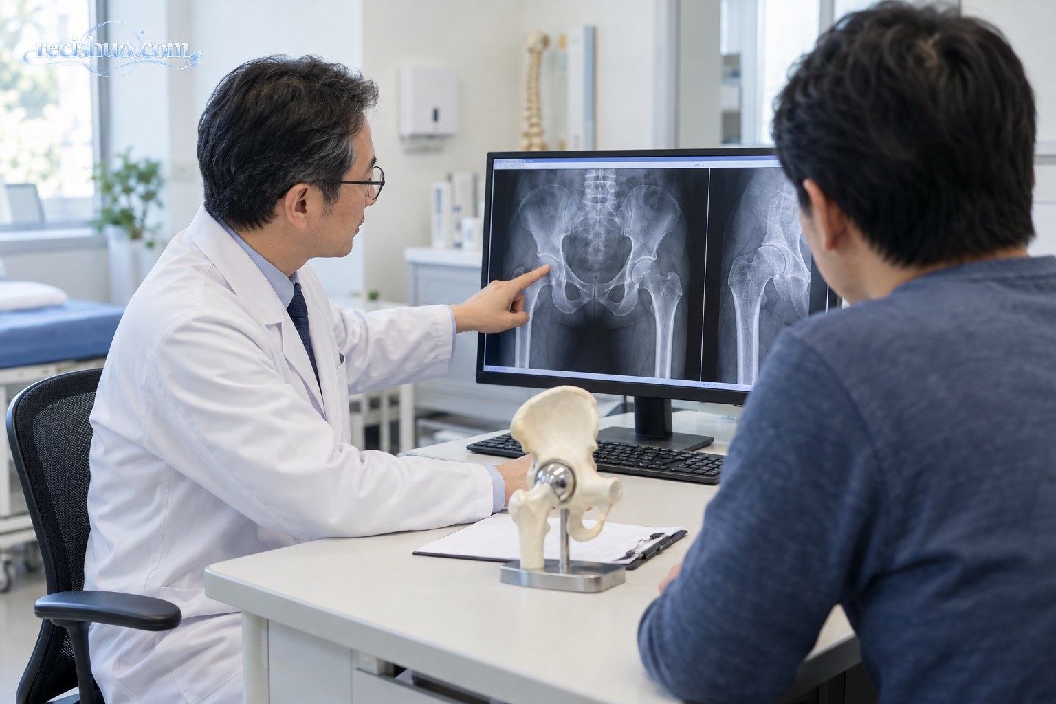 骨科医生向患者讲解髋关节影像检查结果