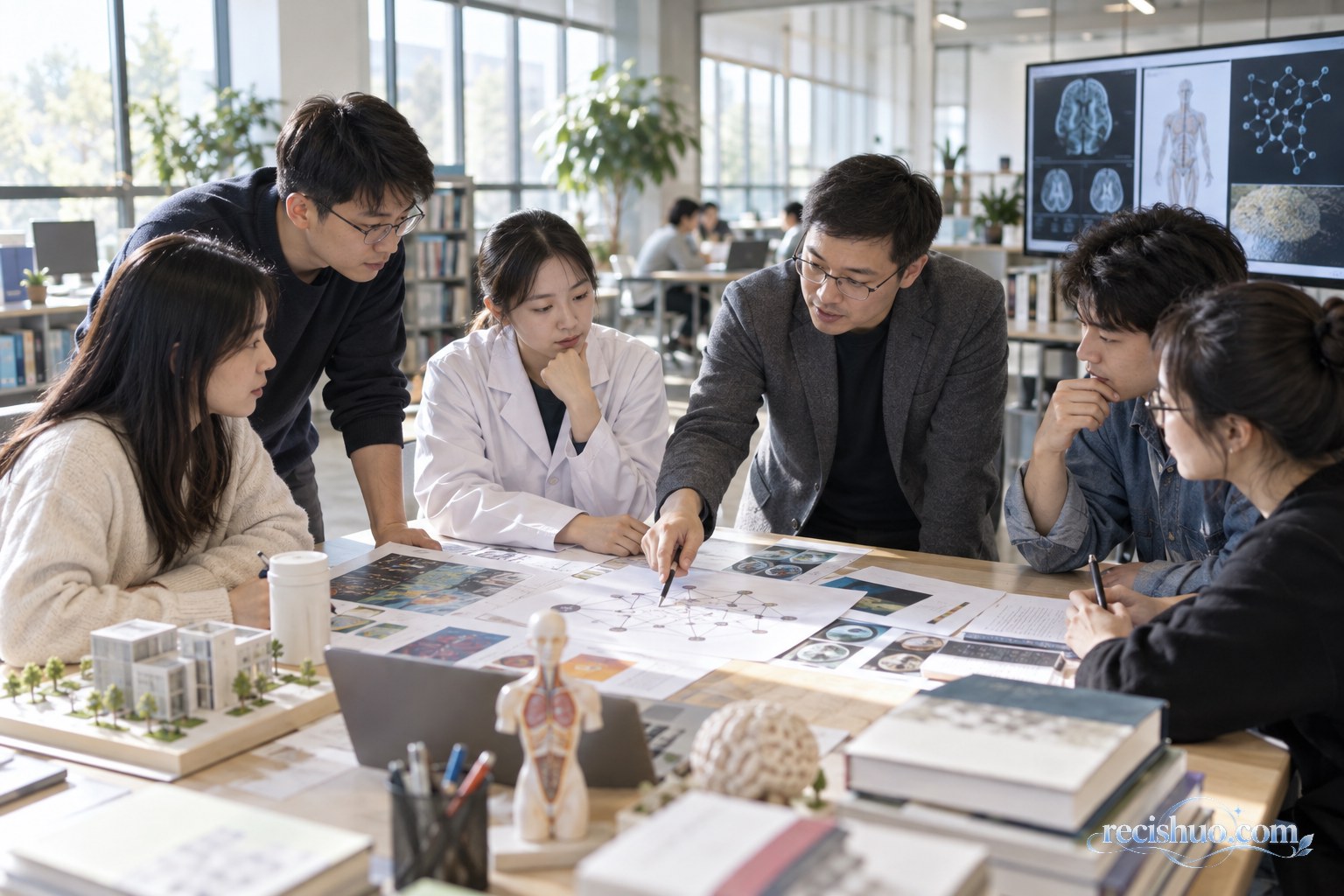 不同学科的高校师生在共享空间围绕研究方案展开讨论