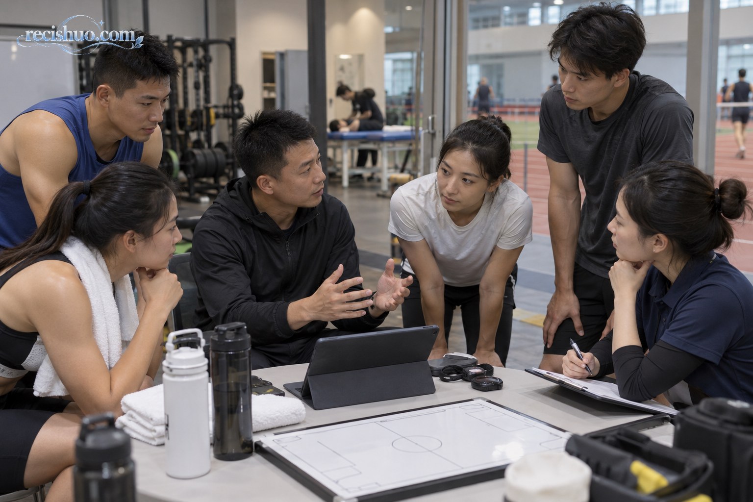 运动员与教练及保障人员围桌复盘训练情况