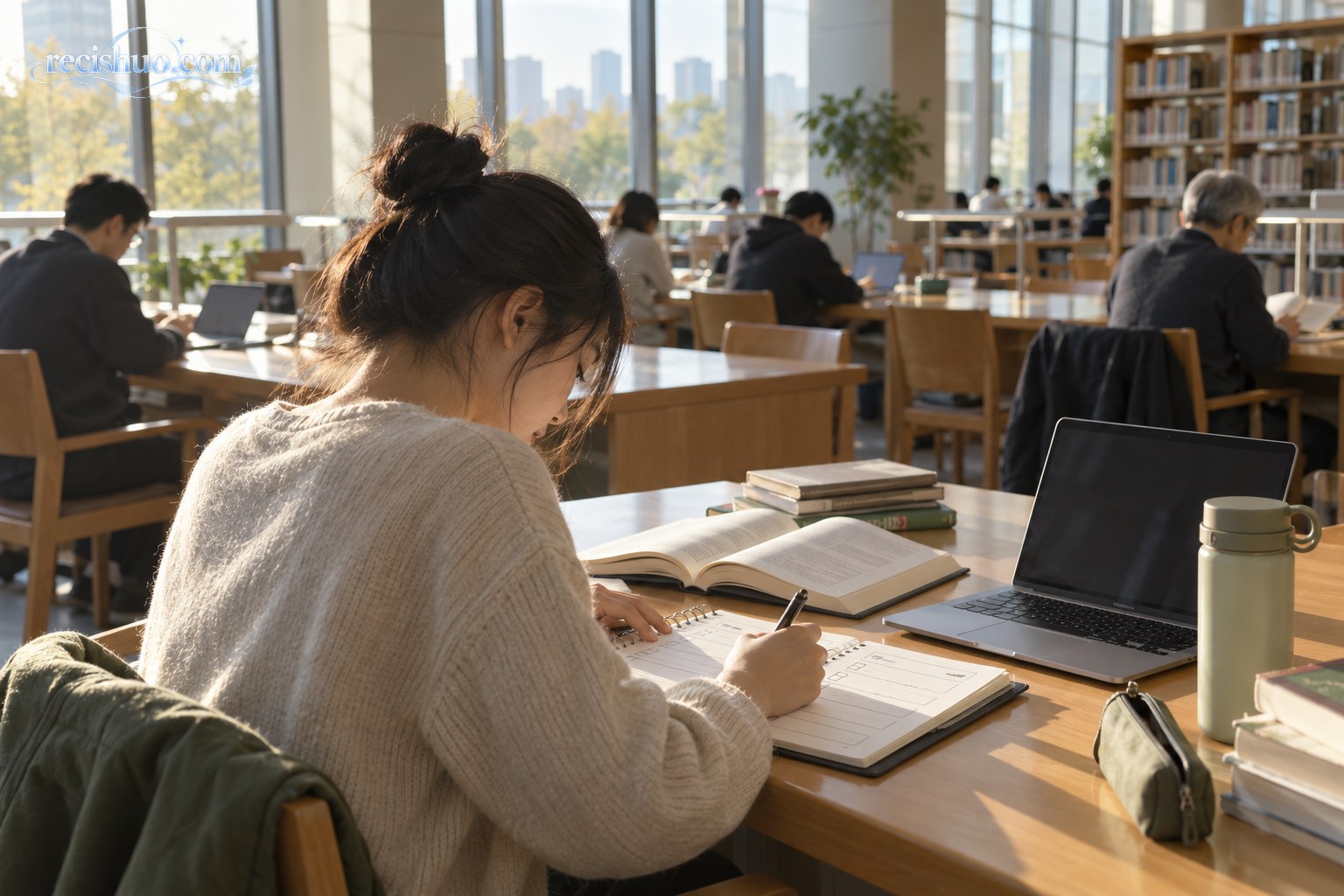 青年在公共图书馆制定学习与工作计划
