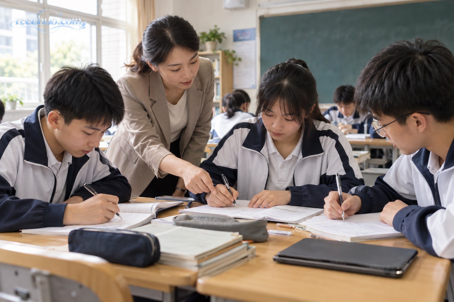 课堂上学生先用纸笔独立解题,教师在旁引导思路