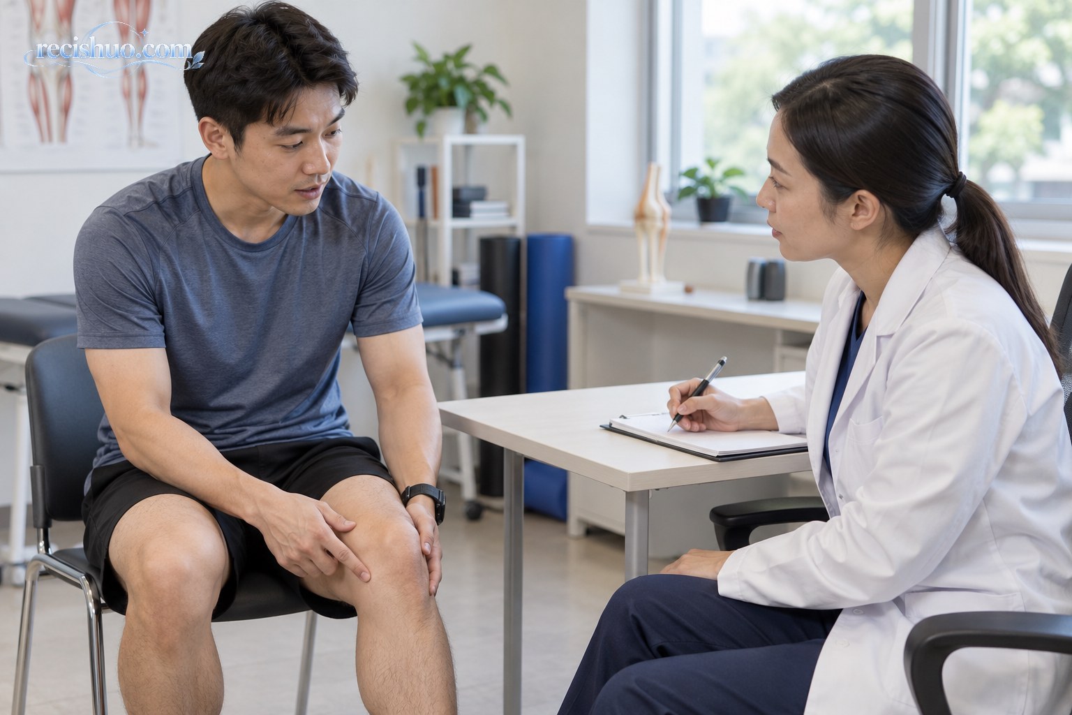 年轻男性因膝部不适在运动康复门诊向医务人员咨询