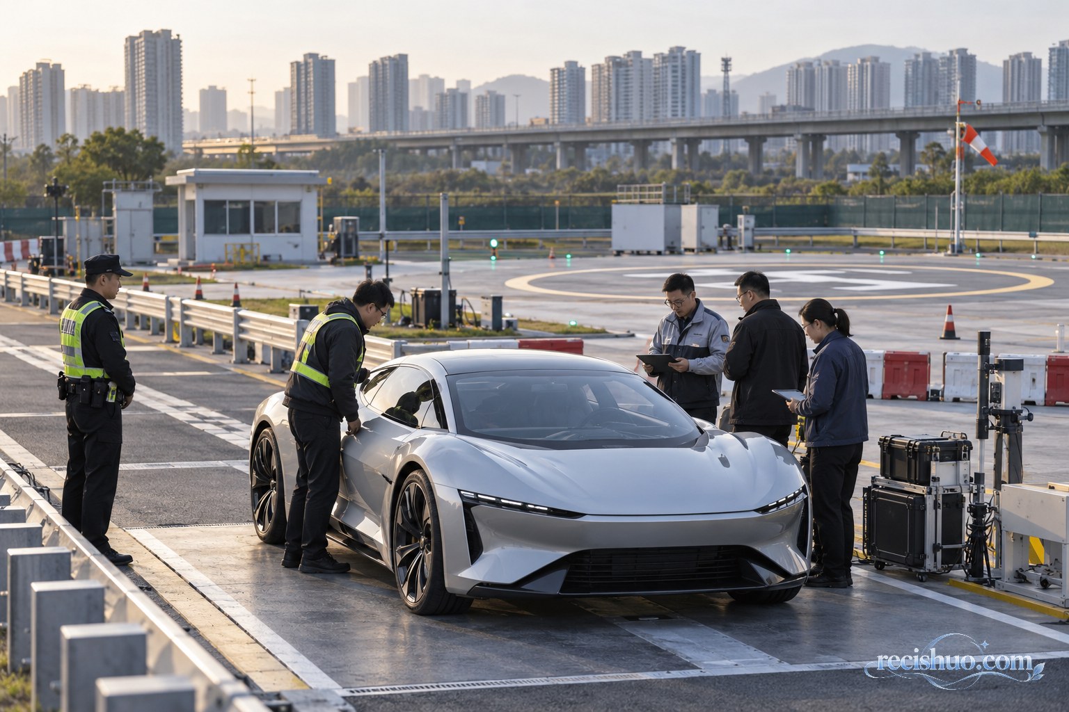 概念超跑在城市交通测试区接受工程与安全检查