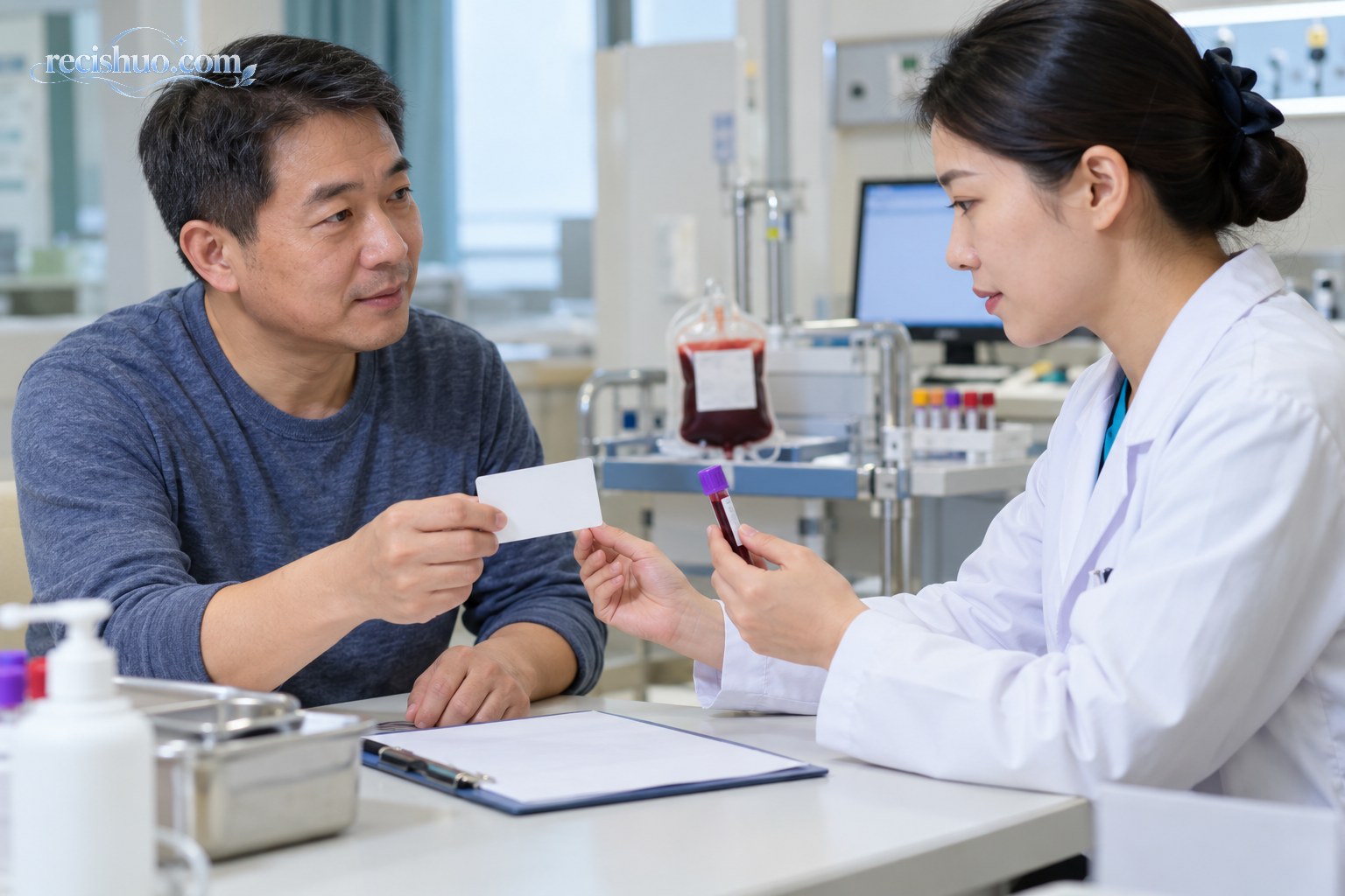 患者向医务人员出示个人医疗信息卡并核对血样