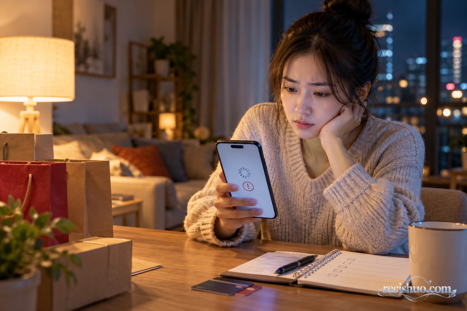 双11开售夜消费者在家查看出现加载异常的手机购物页面
