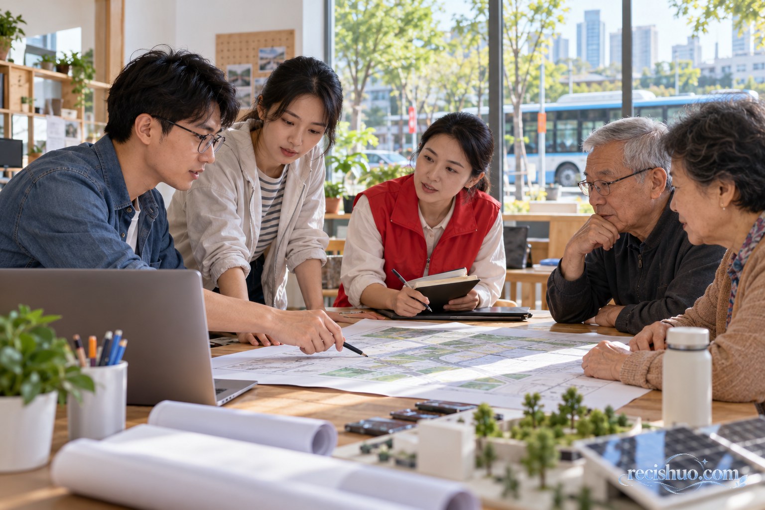 社区工作者与居民围绕公共建设规划共同讨论