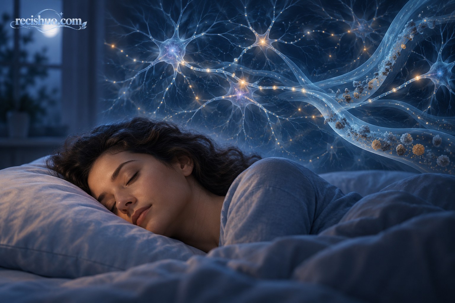 睡眠者与抽象神经网络相结合的脑部夜间恢复示意图