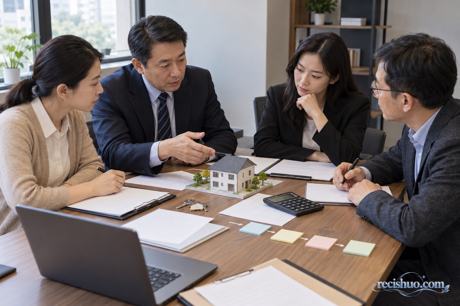 公益机构及法律财税专业人士围绕房屋模型和资料协商遗赠房产处置方案
