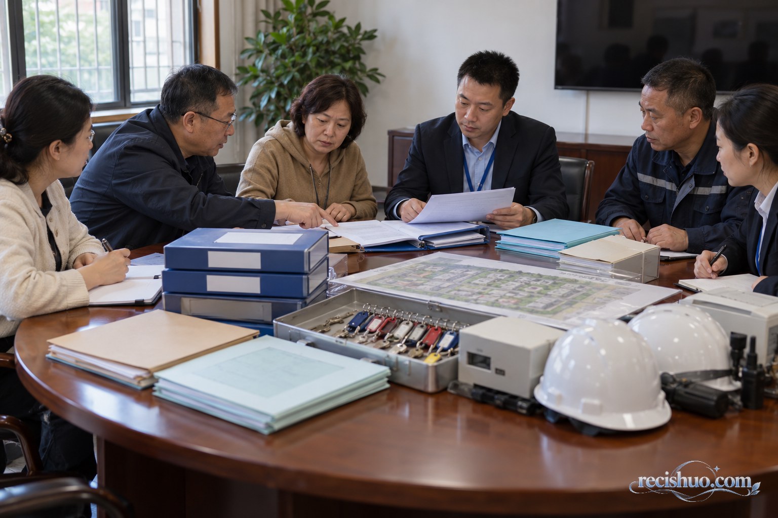 业主代表、社区工作人员与物业交接人员共同核对资料和钥匙